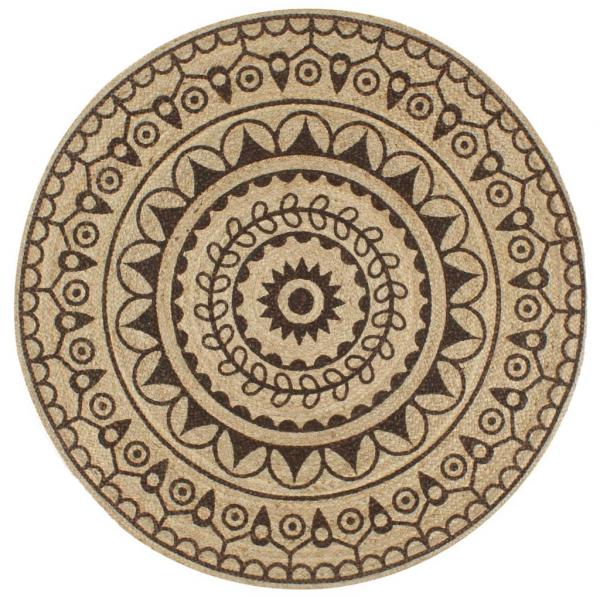 ARDEBO.de - Teppich Handgefertigt Jute mit Dunkelbraunem Aufdruck 150 cm