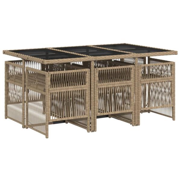 ARDEBO.de - 7-tlg. Garten-Essgruppe mit Kissen Beigemischung Poly Rattan