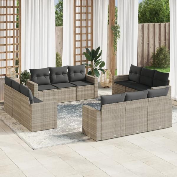 ARDEBO.de - 12-tlg. Garten-Sofagarnitur mit Kissen Hellgrau Poly Rattan