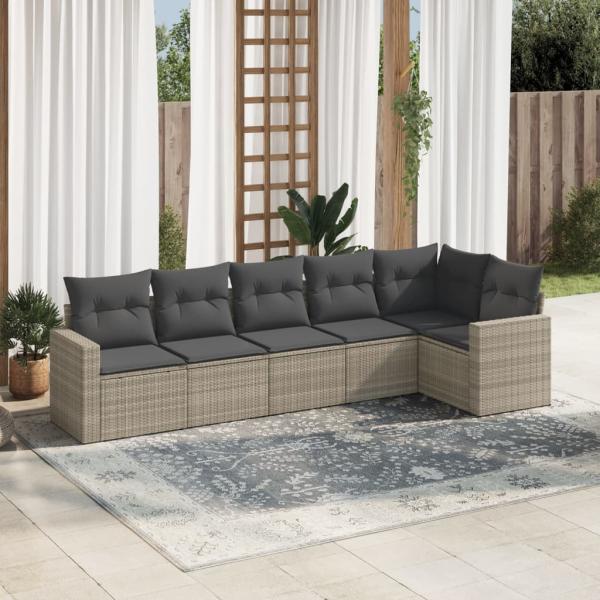 ARDEBO.de - 6-tlg. Garten-Sofagarnitur mit Kissen Hellgrau Poly Rattan
