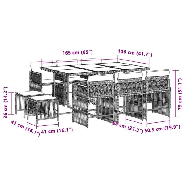 11-tlg. Garten-Essgruppe mit Kissen Beigemischung Poly Rattan