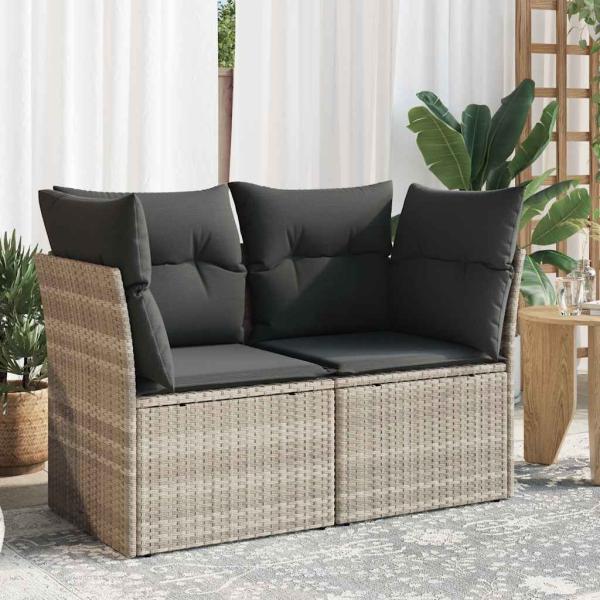 ARDEBO.de - Gartensofa mit Kissen 2-Sitzer Hellgrau Poly Rattan