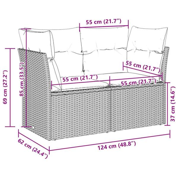 Gartensofa mit Kissen 2-Sitzer Hellgrau Poly Rattan