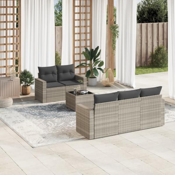 ARDEBO.de - 6-tlg. Garten-Sofagarnitur mit Kissen Hellgrau Poly Rattan