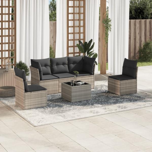ARDEBO.de - 6-tlg. Garten-Sofagarnitur mit Kissen Hellgrau Poly Rattan