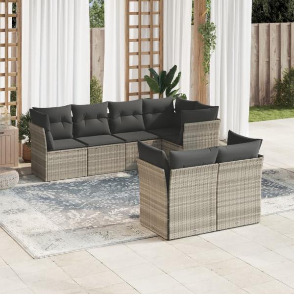 ARDEBO.de - 7-tlg. Garten-Sofagarnitur mit Kissen Hellgrau Poly Rattan