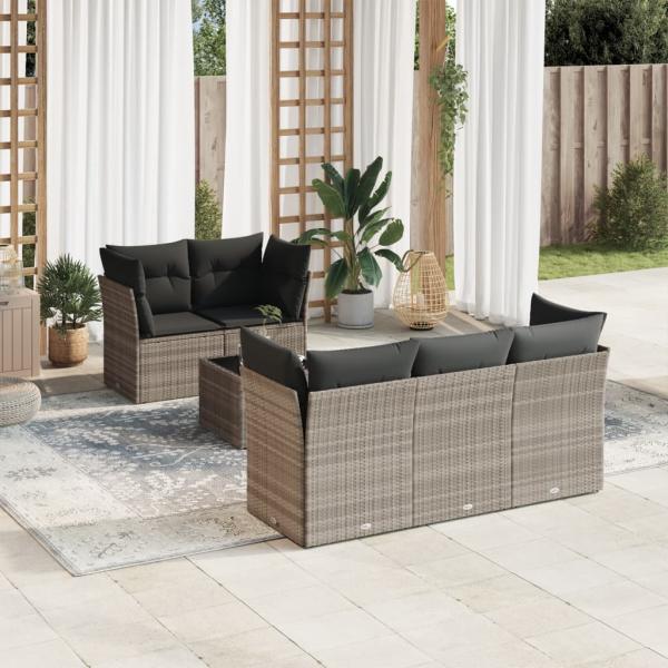 ARDEBO.de - 6-tlg. Garten-Sofagarnitur mit Kissen Hellgrau Poly Rattan