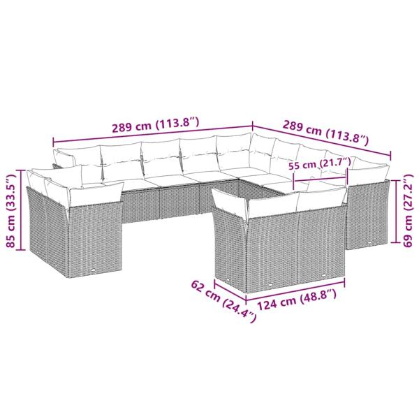 13-tlg. Garten-Sofagarnitur mit Kissen Hellgrau Poly Rattan