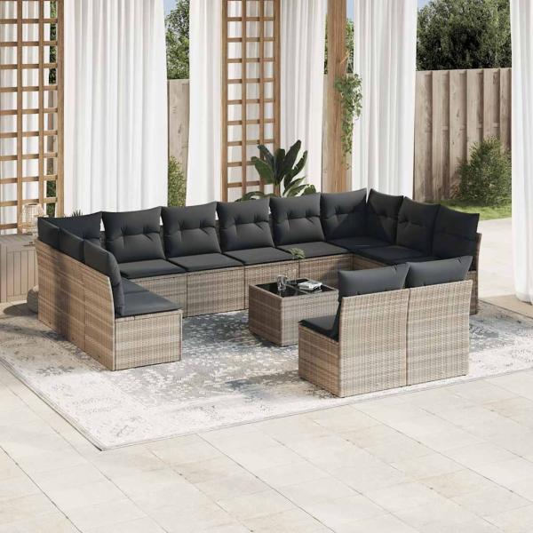 ARDEBO.de - 13-tlg. Garten-Sofagarnitur mit Kissen Hellgrau Poly Rattan