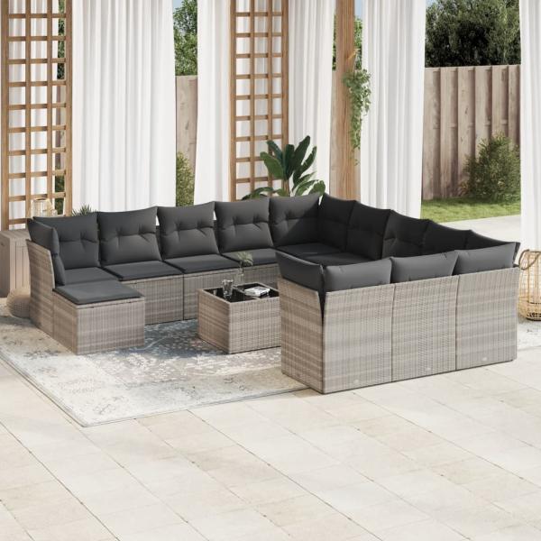 ARDEBO.de - 13-tlg. Garten-Sofagarnitur mit Kissen Hellgrau Poly Rattan