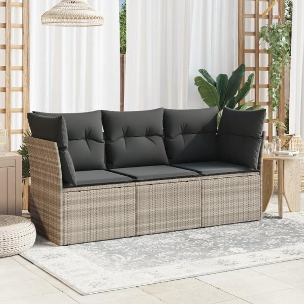 ARDEBO.de - 3-tlg. Garten-Sofagarnitur mit Kissen Hellgrau Poly Rattan