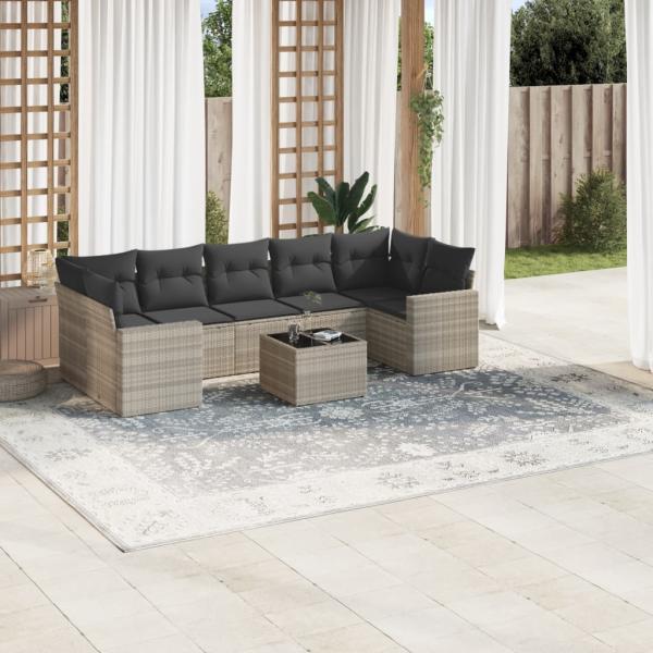 ARDEBO.de - 8-tlg. Garten-Sofagarnitur mit Kissen Hellgrau Poly Rattan