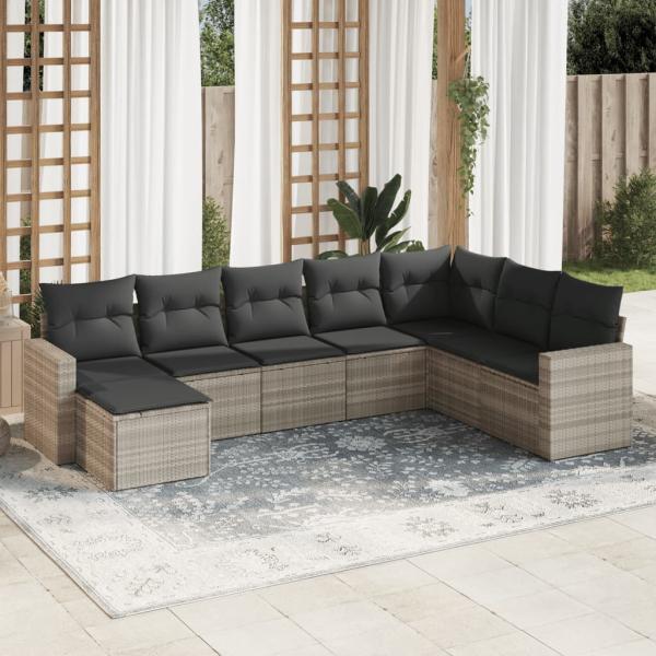ARDEBO.de - 8-tlg. Garten-Sofagarnitur mit Kissen Hellgrau Poly Rattan