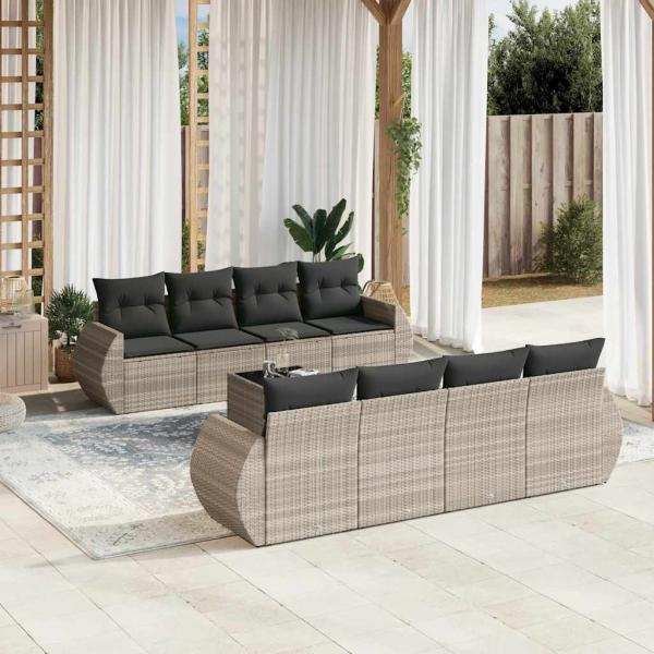 ARDEBO.de - 9-tlg. Garten-Sofagarnitur mit Kissen Hellgrau Poly Rattan