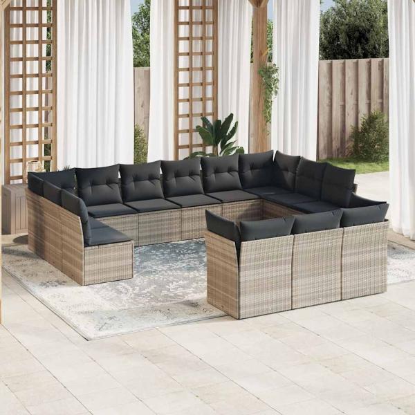ARDEBO.de - 13-tlg. Garten-Sofagarnitur mit Kissen Hellgrau Poly Rattan