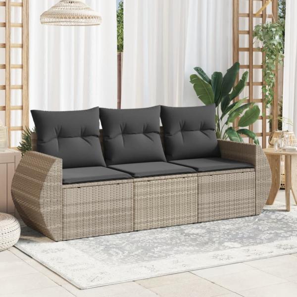 ARDEBO.de - 3-tlg. Garten-Sofagarnitur mit Kissen Hellgrau Poly Rattan