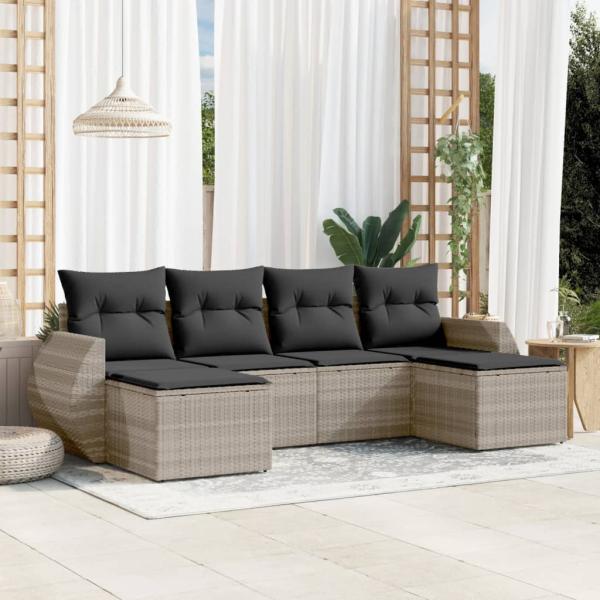 ARDEBO.de - 6-tlg. Garten-Sofagarnitur mit Kissen Hellgrau Poly Rattan