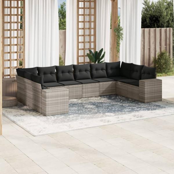 ARDEBO.de - 10-tlg. Garten-Sofagarnitur mit Kissen Hellgrau Poly Rattan