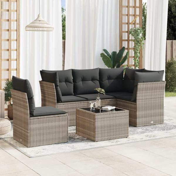 ARDEBO.de - 6-tlg. Garten-Sofagarnitur mit Kissen Hellgrau Poly Rattan