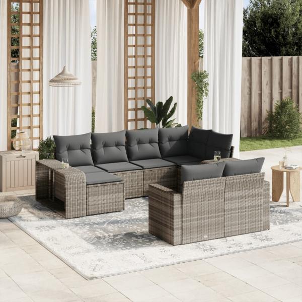 ARDEBO.de - 10-tlg. Garten-Sofagarnitur mit Kissen Hellgrau Poly Rattan