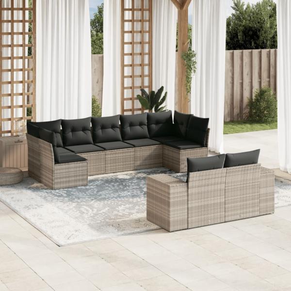 ARDEBO.de - 9-tlg. Garten-Sofagarnitur mit Kissen Hellgrau Poly Rattan