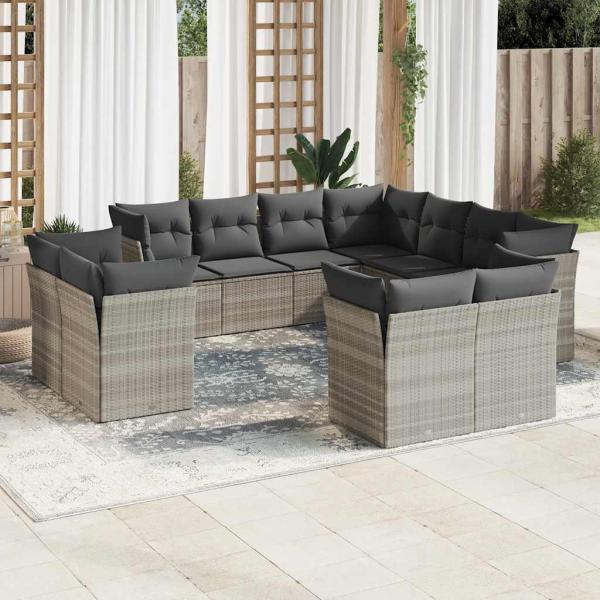 ARDEBO.de - 11-tlg. Garten-Sofagarnitur mit Kissen Hellgrau Poly Rattan