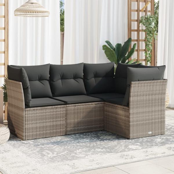 ARDEBO.de - 4-tlg. Garten-Sofagarnitur mit Kissen Hellgrau Poly Rattan