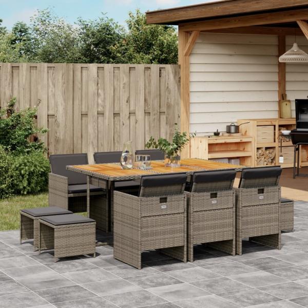 ARDEBO.de - 11-tlg. Garten-Essgruppe mit Kissen Grau Poly Rattan