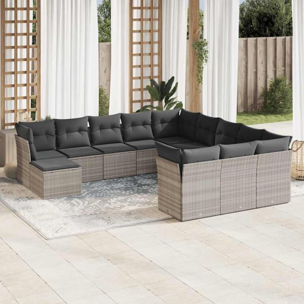 ARDEBO.de - 12-tlg. Garten-Sofagarnitur mit Kissen Hellgrau Poly Rattan