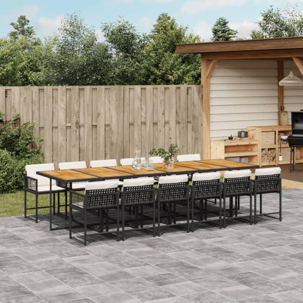 ARDEBO.de - 13-tlg. Garten-Essgruppe mit Kissen Schwarz Poly Rattan