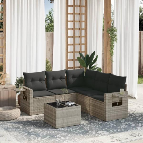 ARDEBO.de - 6-tlg. Garten-Sofagarnitur mit Kissen Hellgrau Poly Rattan