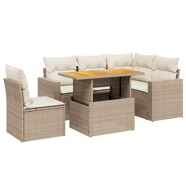 6-tlg. Garten-Sofagarnitur mit Kissen Beige Poly Rattan