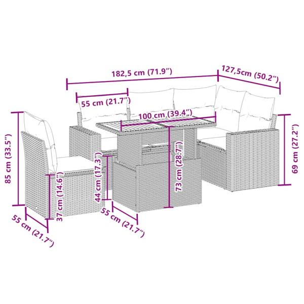6-tlg. Garten-Sofagarnitur mit Kissen Beige Poly Rattan