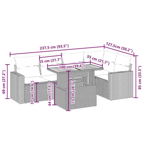 ARDEBO.de - 6-tlg. Garten-Sofagarnitur mit Kissen Beige Poly Rattan