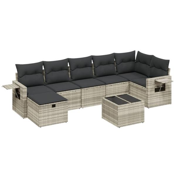 ARDEBO.de - 8-tlg. Garten-Sofagarnitur mit Kissen Hellgrau Poly Rattan