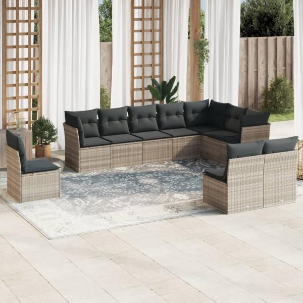 ARDEBO.de - 10-tlg. Garten-Sofagarnitur mit Kissen Hellgrau Poly Rattan