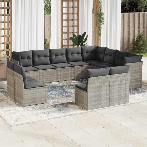 ARDEBO.de - 12-tlg. Garten-Sofagarnitur mit Kissen Hellgrau Poly Rattan
