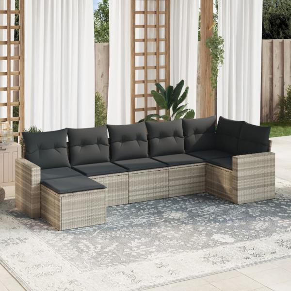 ARDEBO.de - 7-tlg. Garten-Sofagarnitur mit Kissen Hellgrau Poly Rattan