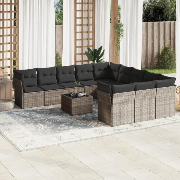 ARDEBO.de - 12-tlg. Garten-Sofagarnitur mit Kissen Hellgrau Poly Rattan