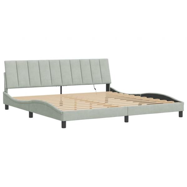 Bettgestell mit LED-Leuchten Hellgrau 200x200 cm Samt