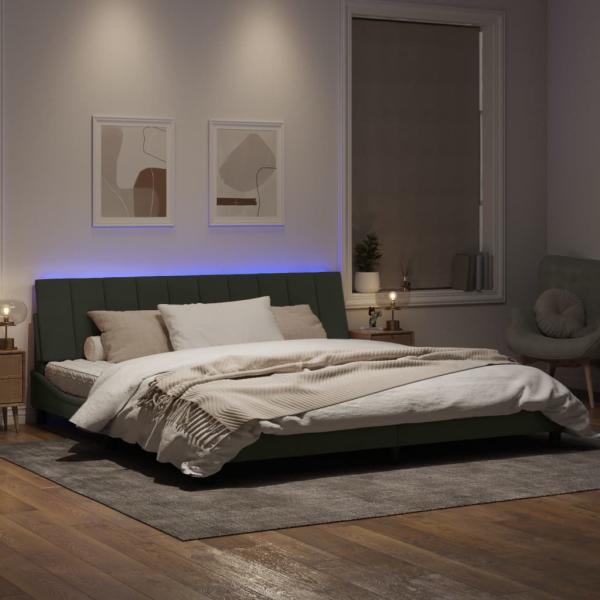 Bettgestell mit LED-Leuchten Hellgrau 200x200 cm Samt