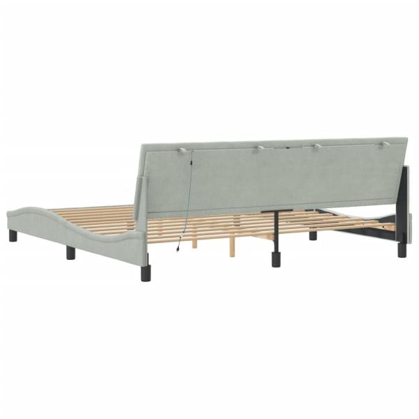 Bettgestell mit LED-Leuchten Hellgrau 200x200 cm Samt