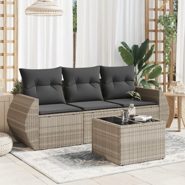 ARDEBO.de - 4-tlg. Garten-Sofagarnitur mit Kissen Hellgrau Poly Rattan