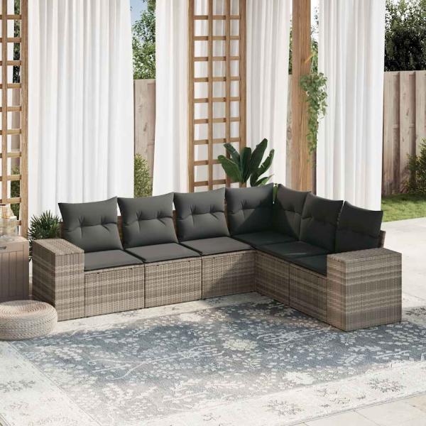 ARDEBO.de - 6-tlg. Garten-Sofagarnitur mit Kissen Hellgrau Poly Rattan