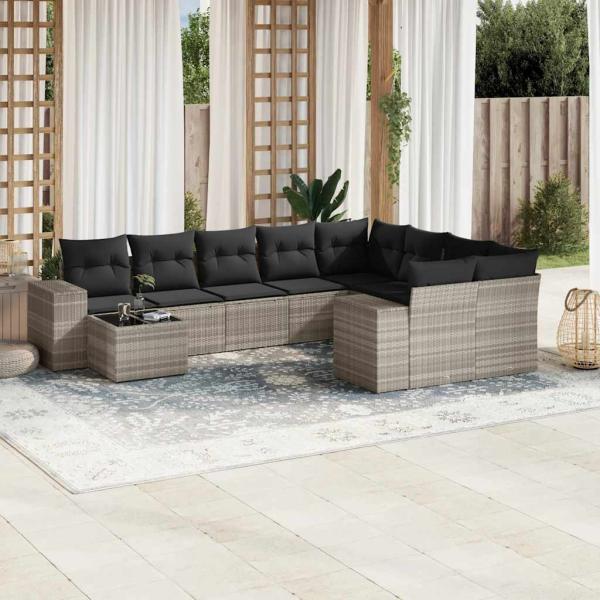 ARDEBO.de - 10-tlg. Garten-Sofagarnitur mit Kissen Hellgrau Poly Rattan