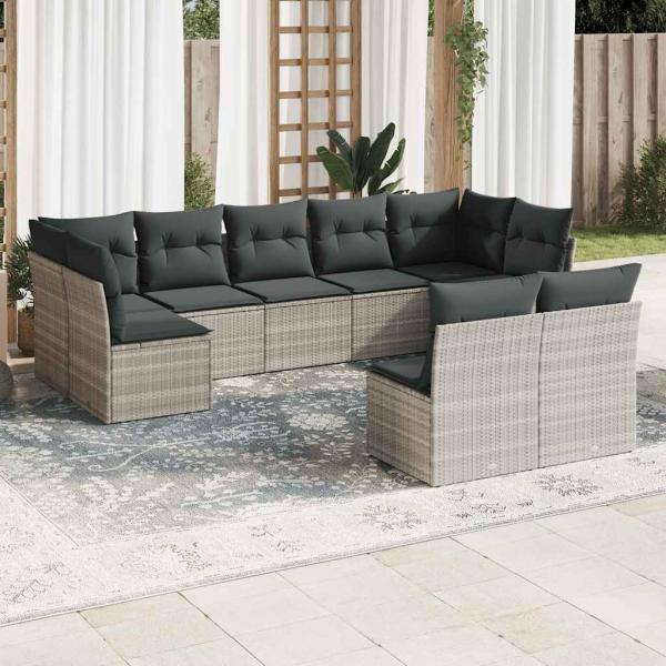 ARDEBO.de - 9-tlg. Garten-Sofagarnitur mit Kissen Hellgrau Poly Rattan