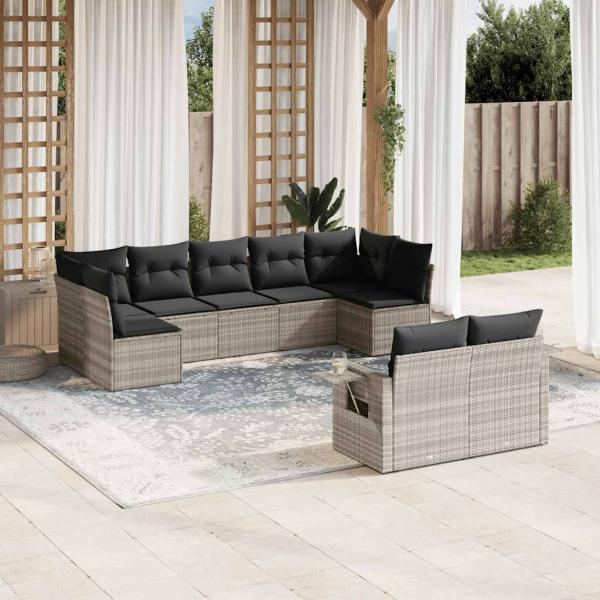 ARDEBO.de - 9-tlg. Garten-Sofagarnitur mit Kissen Hellgrau Poly Rattan