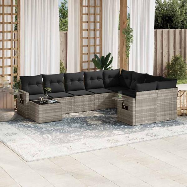 ARDEBO.de - 10-tlg. Garten-Sofagarnitur mit Kissen Hellgrau Poly Rattan