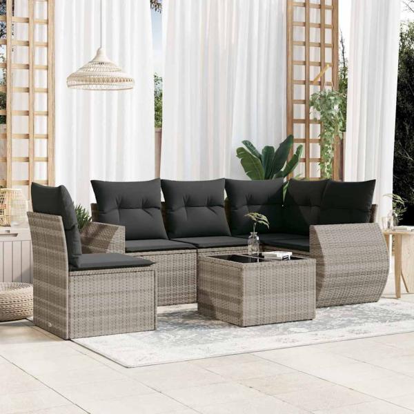 ARDEBO.de - 6-tlg. Garten-Sofagarnitur mit Kissen Hellgrau Poly Rattan