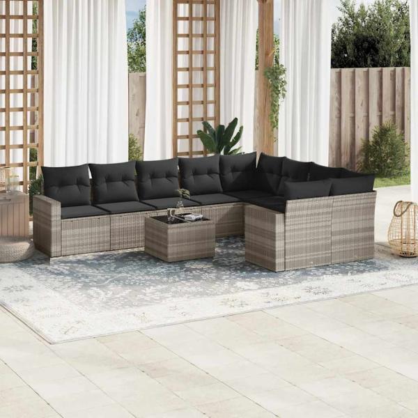 ARDEBO.de - 10-tlg. Garten-Sofagarnitur mit Kissen Hellgrau Poly Rattan